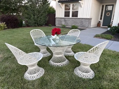 Juego de comedor Russell Woodard vintage de fibra de vidrio hilado de 5 piezas Foto 1 de 4