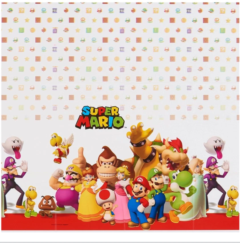 Super Mario Brothers Plastic Table Cover,  54" wide x 96" long - Image 1 of 1