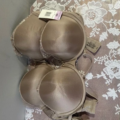 NUEVO CON ETIQUETAS 2 Lily of France 38D Camiseta Sujetador Beige Cobertura Completa Con Aros Ajustable Foto 1 de 3