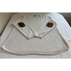 Lety & Me Women's 3X Off White Sweater Long Sleeve Josey Elbow Patch Waffle Knit - Picture 1 of 7