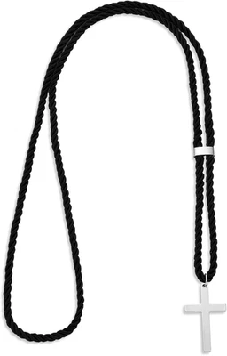 Collar Cruz Cordón Negro para Ministro Plata Clero Túnicas Cruz Sacerdote Collar N Foto 1 de 4