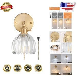 Stylish Plug-In Wall Sconce with Clear Tulip Glass Shade for Cozy Interiors - Picture 1 of 10