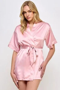 BeWicked Satin Getting Ready Robe Rose Pink - Picture 1 of 4