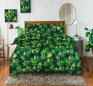 Weed Leaf Marijuana Cannabis Duvet Set Single and Double Tracked UK Postage - Picture 1 of 4