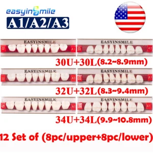192Pcs DIY Denture Dental Acrylic Resin Lower+Maxillary Posterior Teeth A1/A2/A3 - Picture 1 of 12