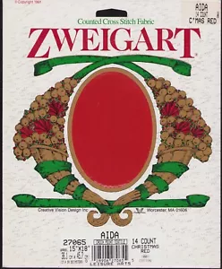 Christmas Red 14 ct Cross Stitch Zweigart Germany Switzerland Fabric 15x18" - Picture 1 of 2