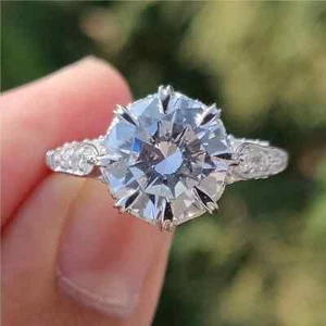 2Ct Round Cut Lab-Created Engagement Women's Ring 14K White Gold Plated - Picture 1 of 6