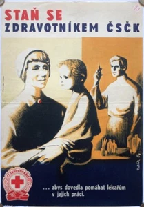 Original Vintage Poster NURSE -HELP TO DOCTORS - RED CROSS -CZECHOSLOVAKIA- 1959 - Picture 1 of 9