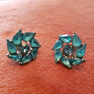 Pendientes de colección con clip de estrás turquesa impresionante regencia era glamorosa de Hollywood - Imagen 1 de 9