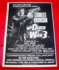 Death Wish 3 Charles Bronson Vintage ORIG 1986 Press/Magazine ADVERT 8"x 5.5" - Picture 1 of 3