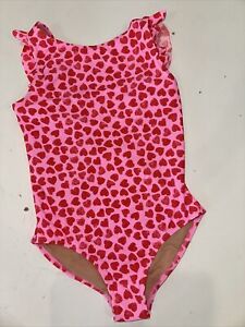 NWT 8 YR CREWCUTS GIRL’S SWIMSUIT RUFFLE PINK RED HEART ONE PIECE SWIM SUIT