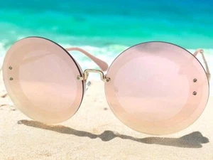 Oversized Exaggerated Classic Vintage Retro Style SUNGLASSES Big Round Pink Lens - Picture 1 of 7
