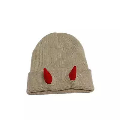 Demon Horn Knit Beanie Hat | Halloween Punk Devil Horn Cap | Warm & Stretchy - Image 1 of 4