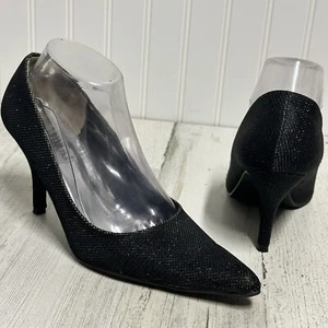Vintage Y2K Jroe Platinum Long Pointed Toe Black Sparkly Heels Size 8.5 - Picture 1 of 13
