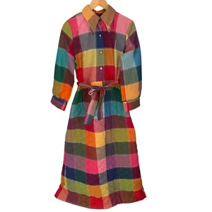Vtg 70s Penneys Loungewear House Coat Robe Sz 14 Quilted Patchwork Rainbow Retro - Picture 1 of 12