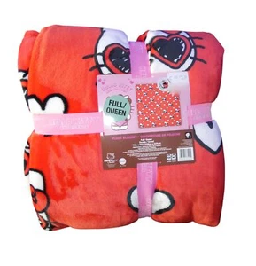 Hello Kitty Blanket Valentines Day Red Hearts Cool Kitty Full Queen Soft NWT - Picture 1 of 7