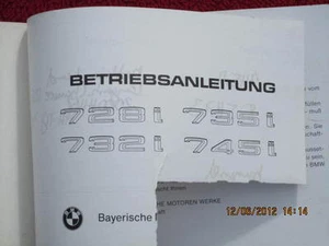 1984/1985 BMW 728 735 732 745 ( 745 Turbo) Owners manual Original German text - Picture 1 of 8
