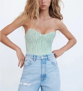 Top Corsé Zara Crochet Verde y Blanco Talla M - Imagen 1 de 12