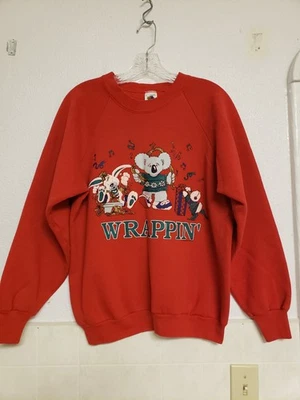 VTG 80s 90s Christmas Graphic Crewneck Sweatshirt Lg Fruit of the Loom USA Koala - Image 1 of 4