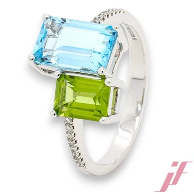Ring 585 Weißgold mit Topas, Peridot & Diamanten ca. 0,08 ct ca. 3,39 g W 56 - Bild 1 von 4