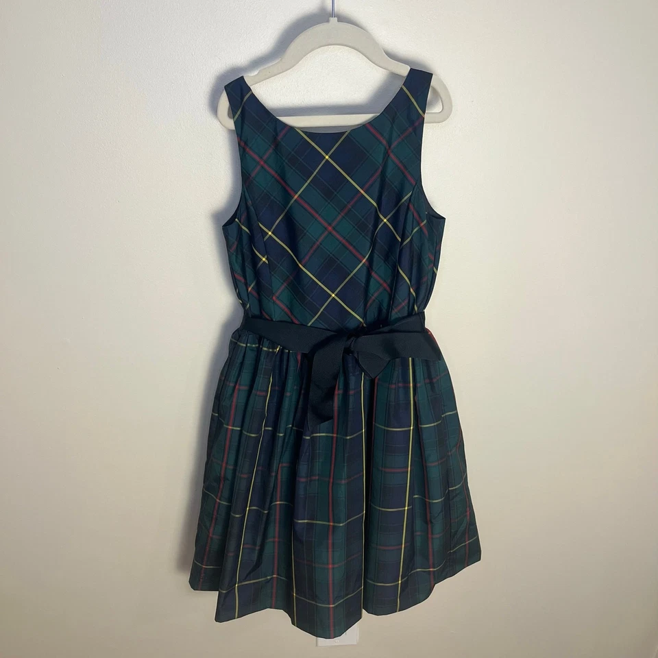 Vestido Polo Ralph Lauren Meninas Xadrez Laço Enfeitado Tamanho 12 Verde Xadrez - Imagem 1 de 4