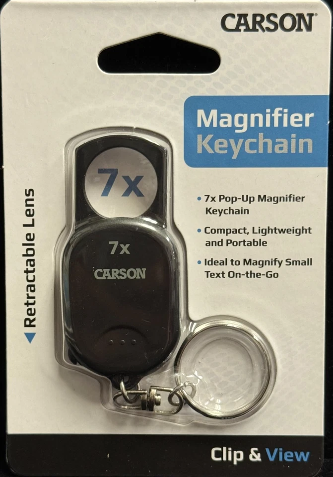Carson Clip-View Pop-up Retractable 7X Aspheric Keychain Magnifier GN-70 2 PACK