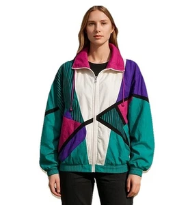 Chaqueta cortavientos vintage para mujer XL con cremallera bloque de color multicolor Y2K - Imagen 1 de 13