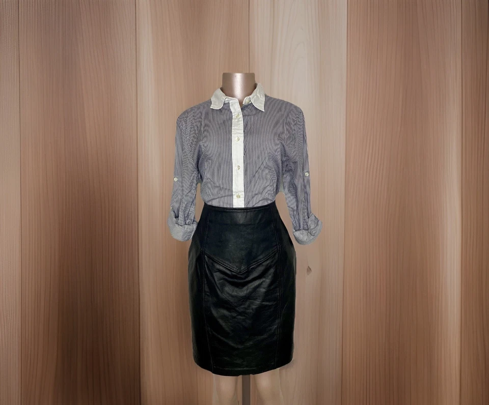 Falda lápiz vintage de cuero genuino negra de los años 80/90’s cintura alta para mujer talla 14 Foto 1 de 4