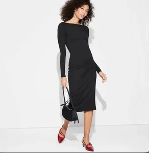 NEW Wild Fable Women's Small Dress Black Long Sleeve Knit Bodycon Midi Work - Picture 1 of 1