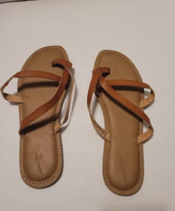 Sandalias planas universales marrón con tiras de hilo talla 9 - Imagen 1 de 4
