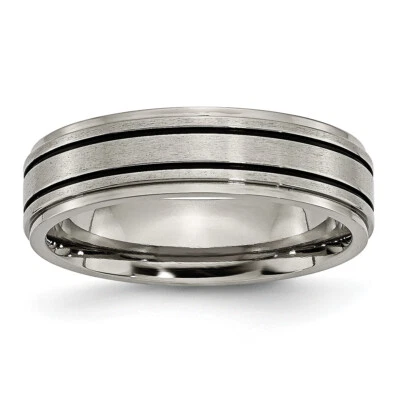 Chisel Titanium Brushed Center Black Enamel 6mm Ridged Edge Band TB336 - Image 1 of 4