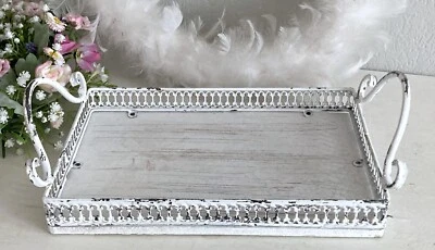 Shabby Tablett mit Griff, Holz / Metall Weiß,  Landhaus Stil - Bild 1 von 3