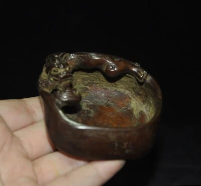 Antigua dinastía china animal de bronce unicornio bestia lavado pluma cenicero estatua Foto 1 de 4