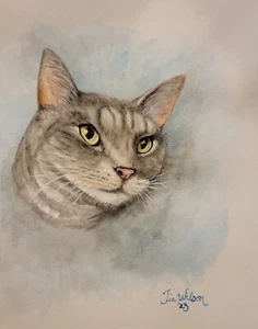 Impresión o lienzo - Retrato de gato gris - Arte original de Tia Wilson - Imagen 1 de 1