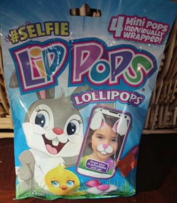 #Selfie Lip Pops Lollipops Easter Candy 1pkg Of 4 Ind Wrapped Mini Pops See Belo - Image 1 of 4