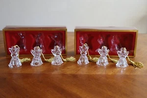 Lot of 6 Gorham Lead Crystal Winged Angel Christmas Ornaments Glass 2.7" - Picture 1 of 16