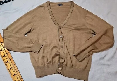TOSCANO Cardigan 男式大号米色美利奴羊毛针织毛衣学院风 V 领上衣 — 第 1/4 张图片