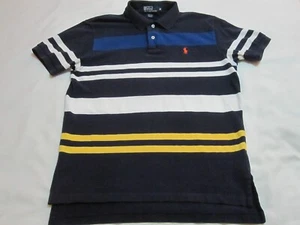 VTG 90s Polo Ralph Lauren Stripe Mesh Polo Shirt (Navy/White/Yellow | Medium) - Picture 1 of 20