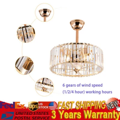 18 Inch Retro Ceiling Fan Light 6 Speeds Tempered Glass Caged Pendant Lamp w/ RC - Image 1 of 4