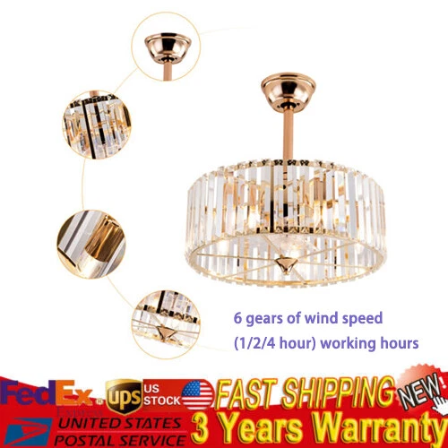 18 Inch Retro Ceiling Fan Light 6 Speeds Tempered Glass Caged Pendant Lamp w/ RC - Image 1 of 4
