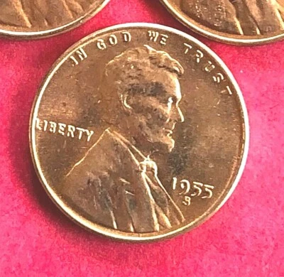 1955 S GEM BRIGHT RED HIGH GRADE  UNCIRCULATED  LINCOLN CENT (1 COIN) - Image 1 of 2