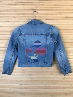 Disney GAP Mickey Mouse Rainbow Embroidered Denim Jean Jacket Kids Size L 10-11 - Image 1 of 4