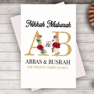 Personalised Nikkah Mubarak Card Islam Couple Islamic Wedding Muslim Wedding Day - Picture 1 of 2