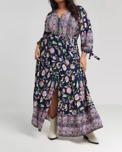 VESTIDO MAXI JOE BROWNS DAMAS BECCA BOHO AZUL MARINO ESTAMPADO BORDE FLORAL NUEVO (ref 557) - Imagen 1 de 4