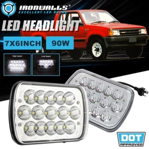 For Mazda B2600 1987-1993 Pair 7x6" Chrome LED Headlights Hi-Lo Sealed Beam Lamp - Bild 1 von 12