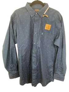 Ariat Mens Pollerd Dark Blue Button Down Shirt Fitted Western Cactus Print NWT - Picture 1 of 12