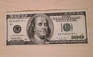 100 Dollar Bill Federal Reserve Star 1996 Note AB 04800797 * - Picture 1 of 2