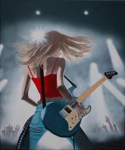 "Shawna Enters the Stage" female guitarists painting/sculpture - Picture 1 of 2