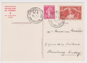RR SUP FRANCE CARTE 1938 AVEC yt 308 L'ART ET LA PENSEE JOURNEE DU TIMBRE 1938 - Picture 1 of 2