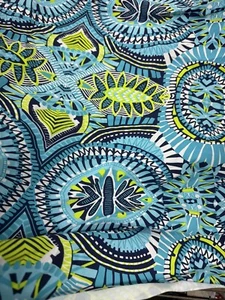 Spandex Fabric 4 Way Stretch Blue Green White Ethnic Print By The Piece 60x29 - Picture 1 of 2